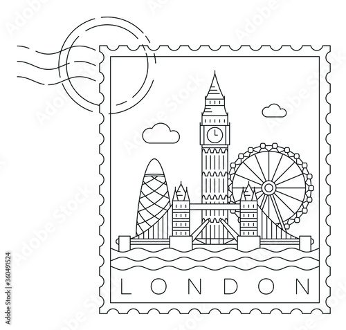 London stamp minimal linear vector illustration and typography design, England, United Kingdom