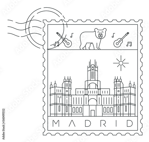 Madrid stamp minimal linear vector illustration and typography design, Spain