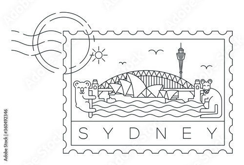 Sydney stamp minimal linear vector illustration and typography design, Australia