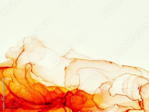 Alcohol Ink Fire Flame. Clouds Macro. Warm Color 