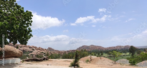 landscape view of rocks and hills in hampi 
