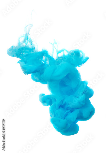blue ink cloud in water isolated on white