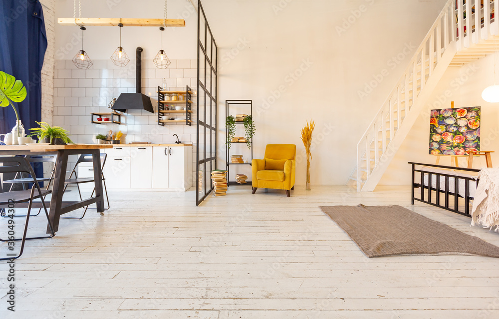 luxury modern design of a cozy small Scandinavian-style studio ... - Western-Style Studio Apartment With Luxury Interior Decor