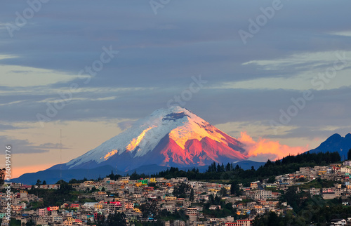 The last rays of sunlight illuminate the Cotopaxi Volcano
