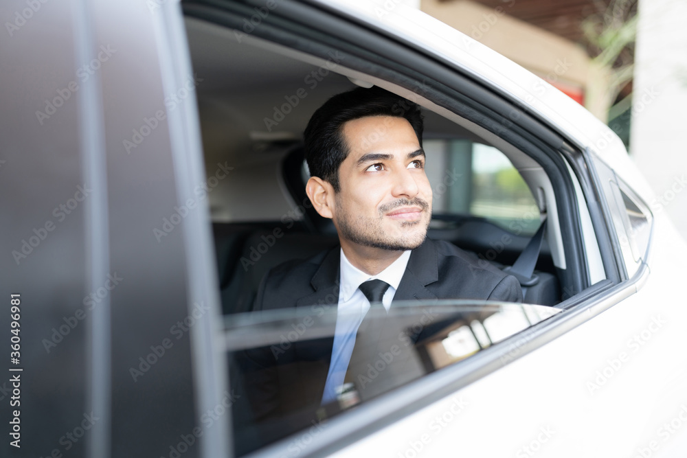 Young Businessman Traveling In Taxi