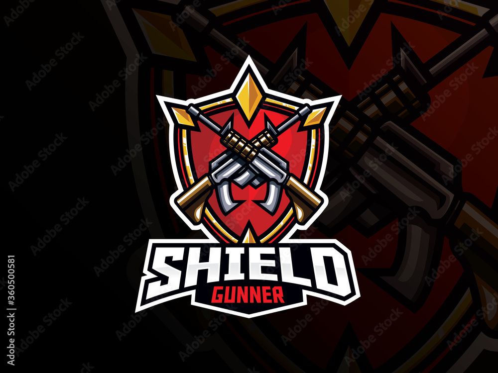 Shield and guns sport logo design