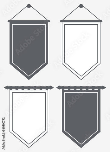 Template Blank Pennant. Silhouette and Outline Banners. Posters and Flags Vector Mockup. Set Pennons with Ready Place for Logo