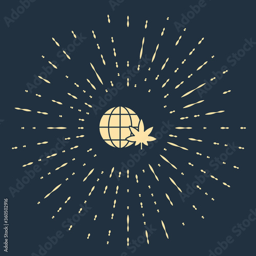 Beige Legalize marijuana or cannabis globe symbol icon isolated on blue background. Hemp symbol. Abstract circle random dots. Vector Illustration.