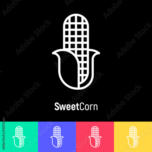 Thin line icon of corn for logo or warning ingredient. Food intolerance symbol. Vector illustration.