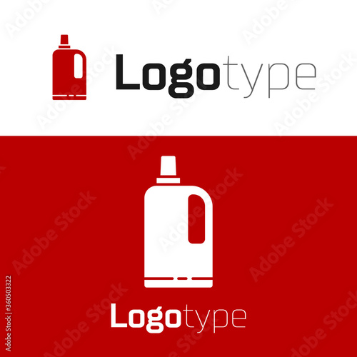 Red Fabric softener icon isolated on white background. Liquid laundry detergent, conditioner, cleaning agent, bleach. Logo design template element. Vector Illustration.