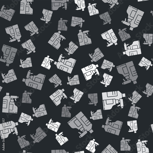 Grey Plastic bottles for laundry detergent, bleach, dishwashing liquid or another cleaning agent icon isolated seamless pattern on black background. Vector Illustration.