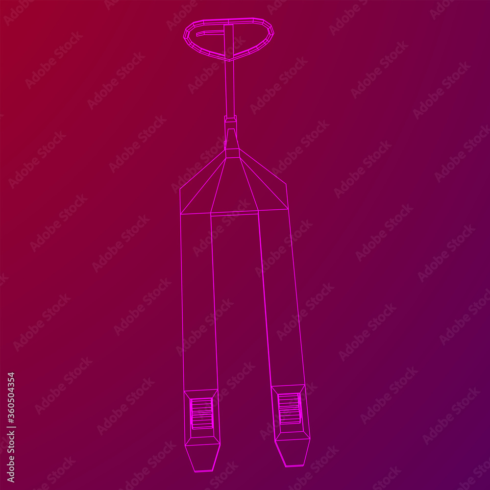 Obraz premium Hand pallet jack lift. Manual forklift. Logistics shipping concept. Wireframe low poly mesh vector illustration.