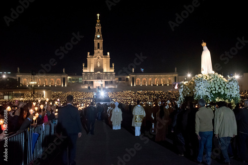 Procession of candles at the Sanctuary of Our Lady of Fatima, in Portugal. photo