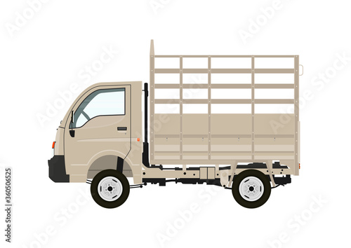 Mini Asian truck. Side view of small modern truck. Flat vector.