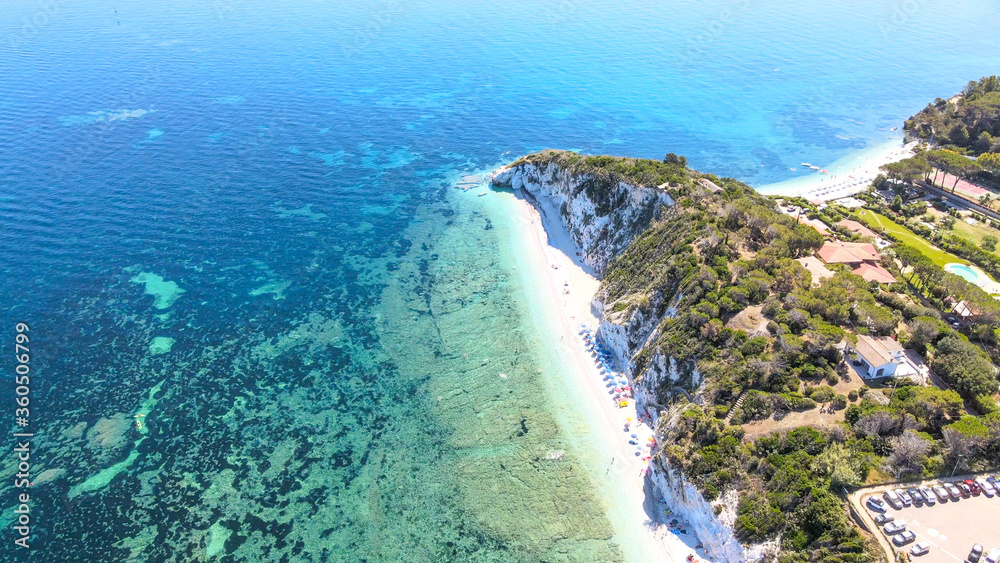 Fototapeta premium Elba Island, Italy. Amazing aerial view of Padulella Beach near Portoferraio
