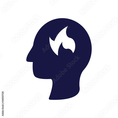 head human profile with fire flame silhouette style icon