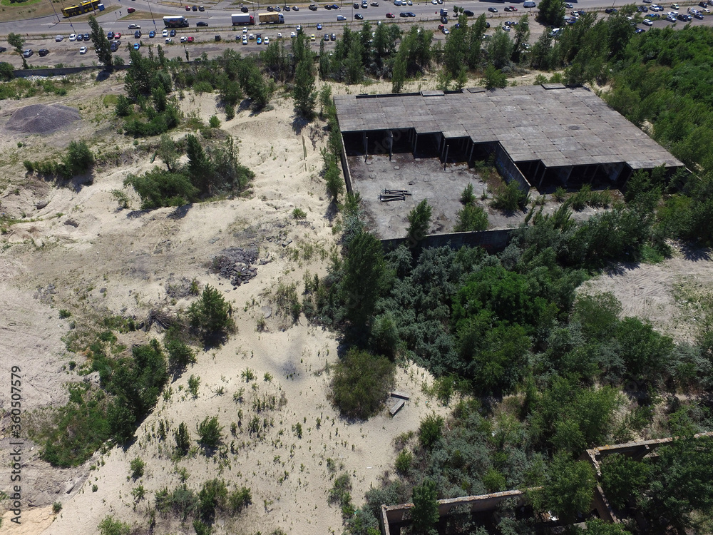 Drone quadrocopter explores an abandoned industrial building.Kiev Drone quadrocopter explores an abandoned industrial building.Kiev