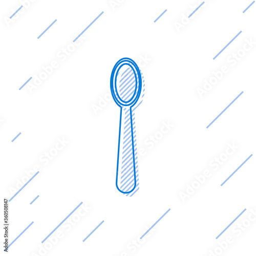 Blue line Disposable plastic spoon icon isolated on white background. Vector Illustration.