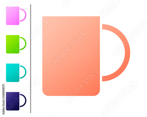 Coral Coffee cup icon isolated on white background. Tea cup. Hot drink coffee. Set color icons. Vector Illustration.