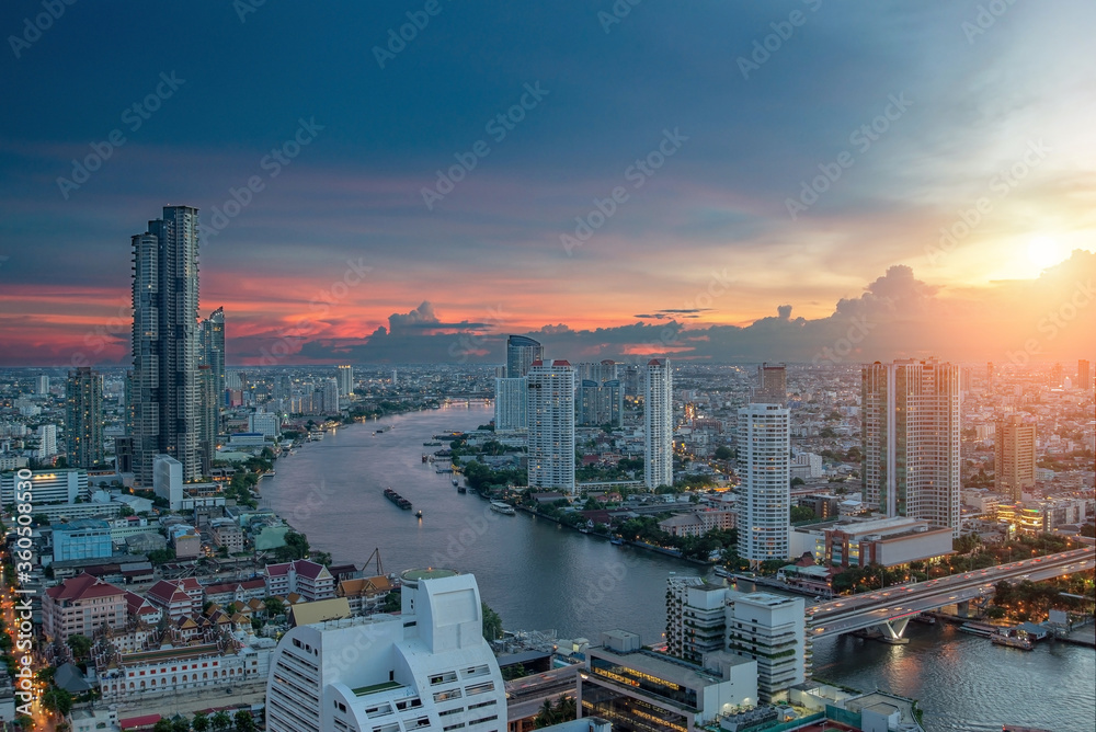 Beautiful sunset cityscape Urban of Bangkok city at night , landscape Thailand Bangkok cityscape. Bangkok night view in the business district. at twilight.