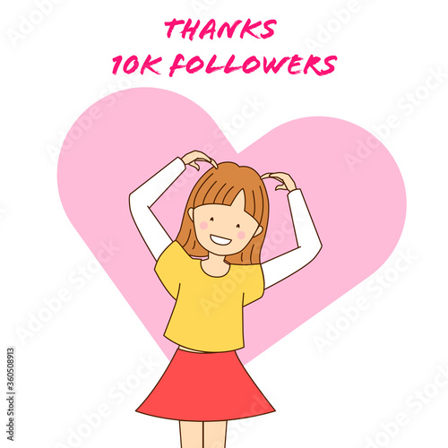 angel with heart, young girl have heart pose to thanks her 10k followers on social media, Facebook, instagram. She's super thanks for her fans.
