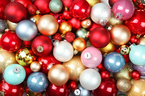 Background of beautiful christmas balls. New Year or Christmas background. 