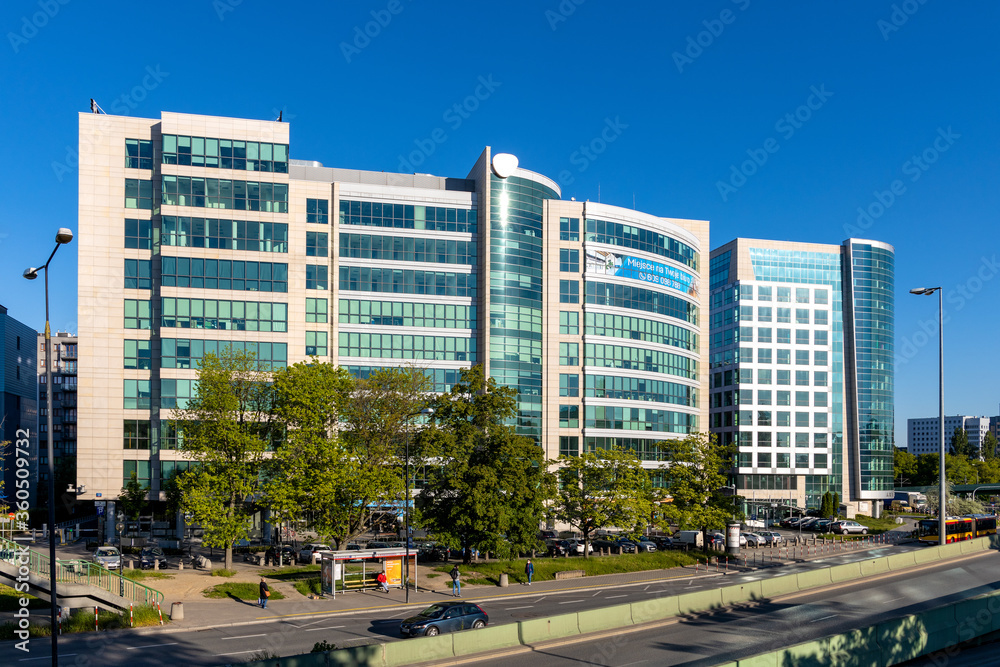 Panorama of Sluzew Przemyslowy - Industrial Sluzew - business quarter in Mokotow of Warsaw, Poland district along Rzymowskiego street