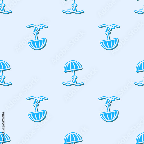 Blue line Sun protective umbrella for beach icon isolated seamless pattern on grey background. Large parasol for outdoor space. Beach umbrella. Vector Illustration.