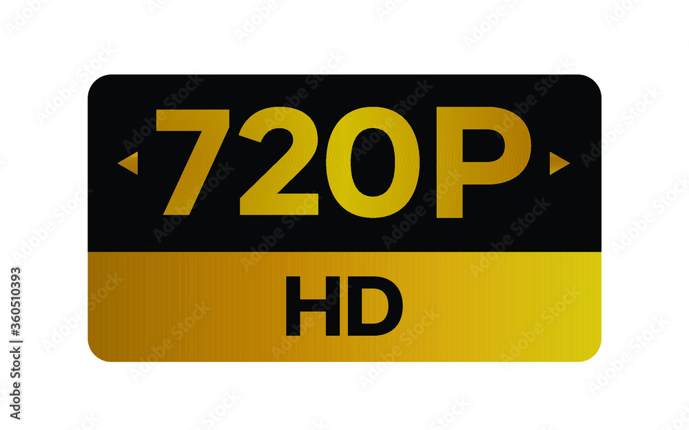 Gold 720p HD label isolated on white background. High resolution Icon logo; High Definition TV / Game screen monitor display vector label. Gold 720p HD label isolated on white background. High resolution Icon logo; High Definition TV / Game screen monitor display vector label.