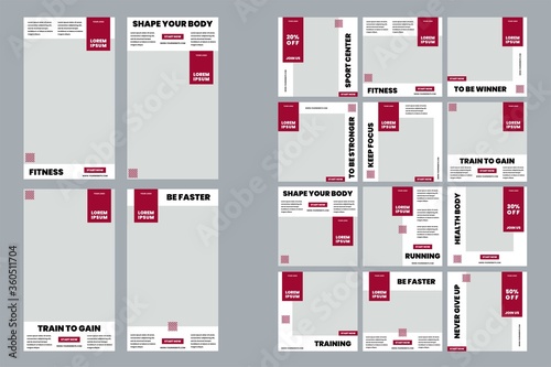 Sports social media template pack to promote your brand and advertise on different social media channels.  designs for promotion.