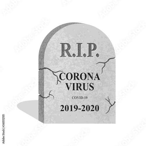 R.I.P. coronavirus - people defeated the epidemy allegoric picture - tomb stone with 2019-2020 life year - fight to victory against covid-19 