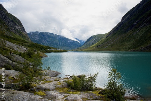 Beautiful view of Nigardsbrevatnet lake surrounded by mountains - Jostedalsbreen national park, Norway