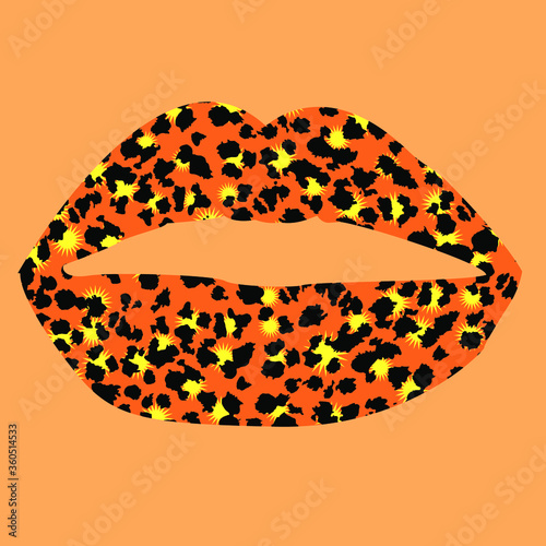 Design for a shirt of a leopard print lips on orange background