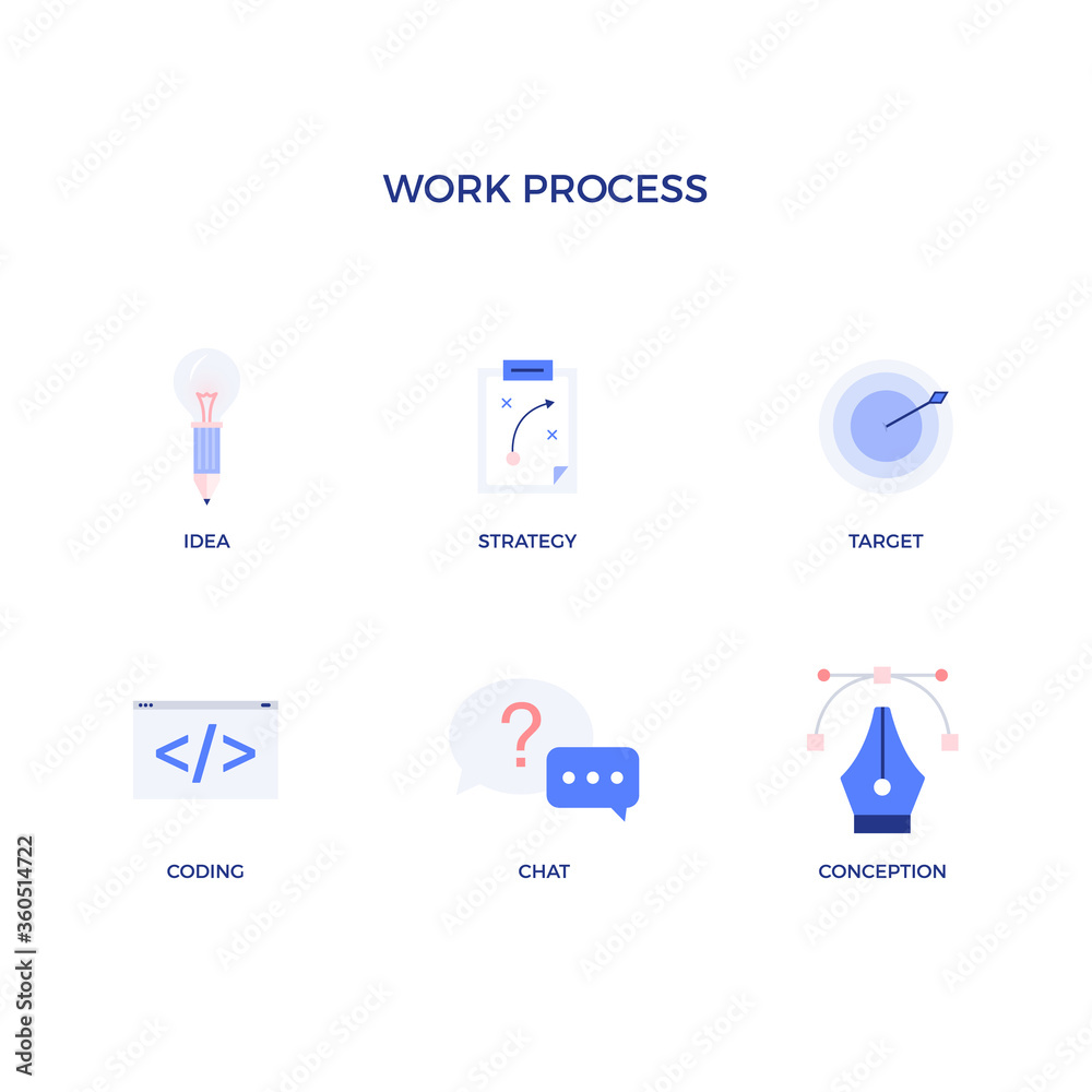 Set of icons for your work process in a start up