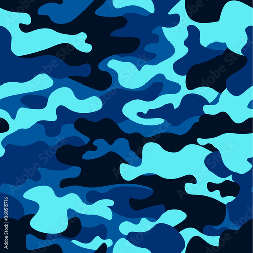 Camouflage seamless color pattern. Army camo, for clothing background. Vector illustration. Sea water camouflage.Classic clothing style masking camo repeat print.