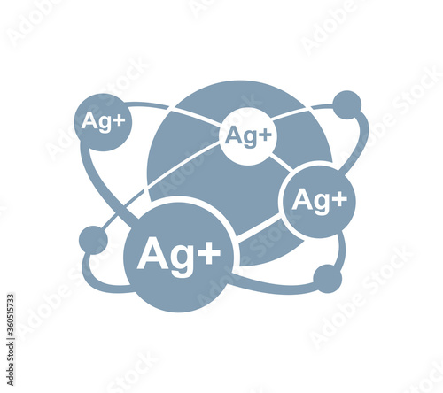 Silver ions emblem - Ag plus molecule antibacterial effect of ion solution - science, chemistry and technology marking, icon or logo template