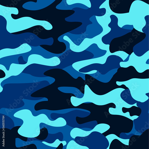 Camouflage seamless color pattern. Army camo, for clothing background. Vector illustration. Sea water camouflage.Classic clothing style masking camo repeat print.