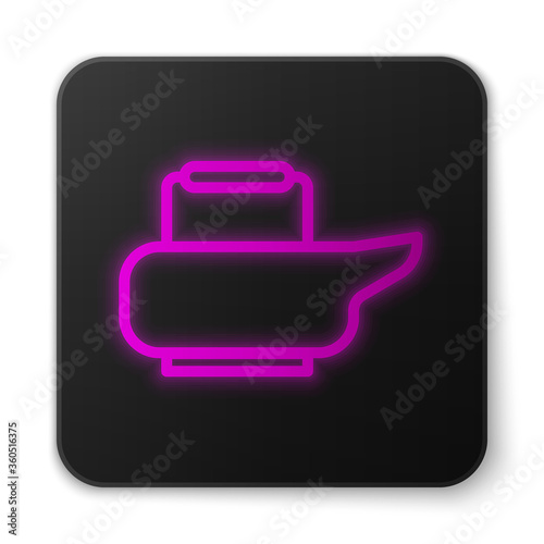 Glowing neon line Bedpan icon isolated on white background. Toilet for bedridden patients. Black square button. Vector Illustration.