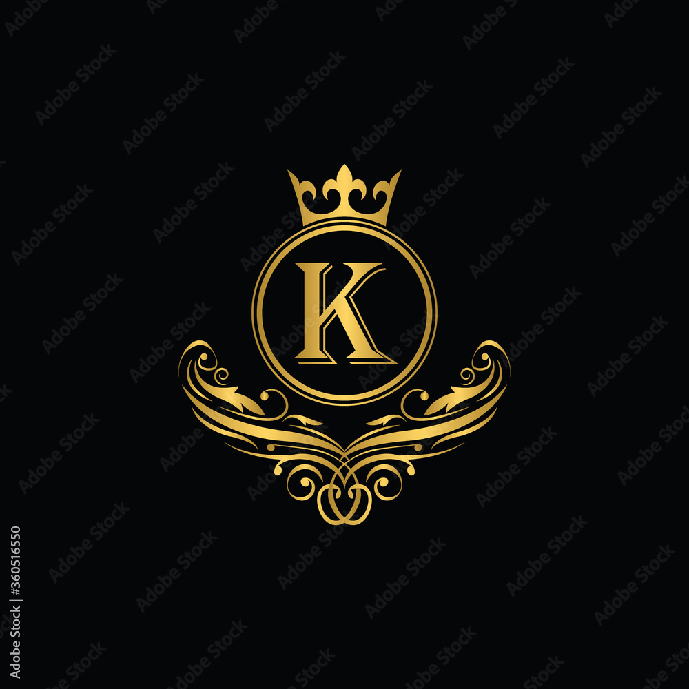 Golden letter K logo Luxury letter with crown. Monogram alphabet ...