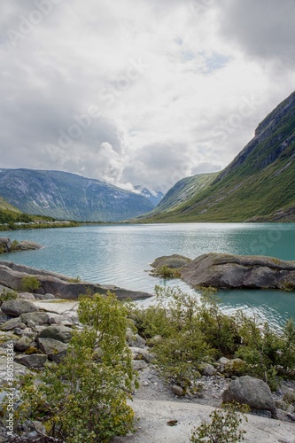 Beautiful view of Nigardsbrevatnet lake surrounded by mountains - Jostedalsbreen national park, Norway