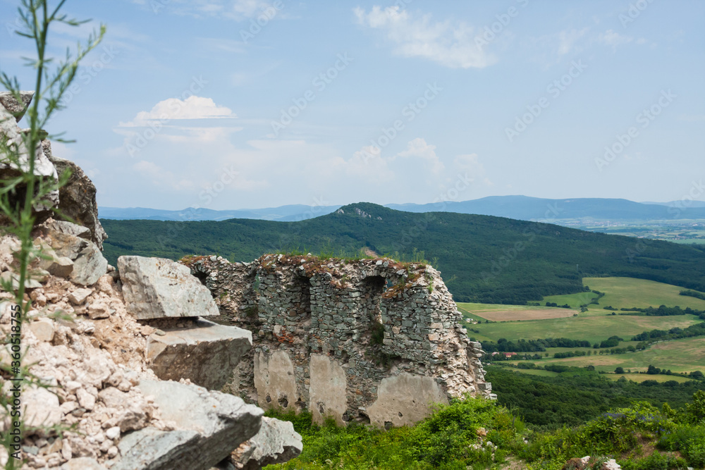 View from ruins of old castle to vast area of West Slovakia.