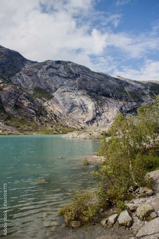 Beautiful view of Nigardsbrevatnet lake surrounded by mountains - Jostedalsbreen national park, Norway