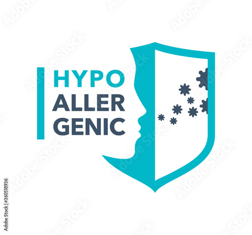 Hypoallergenic emblem - anti allergy stamp - human profile and shield blocking the inhalation of harmful allergens - medical pharmacy products symbol