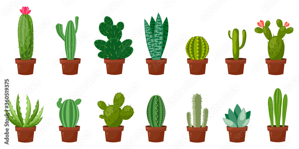 Horizontal banner set of desert, room green cactus. Flat, cartoon style. Vector illustration white background. Element design. Horizontal banner set of desert, room green cactus. Flat, cartoon style. Vector illustration white background. Element design.