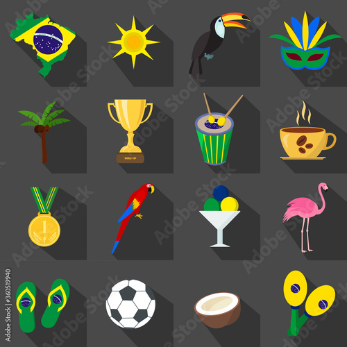 Brazil. Summer. Set of flat icons. Vector illustration.