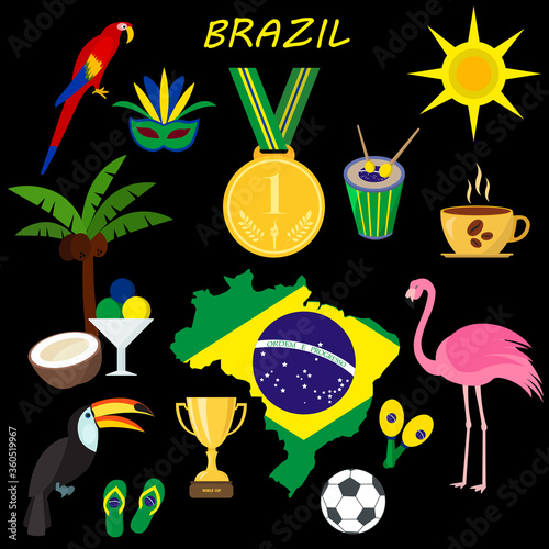 Brazil. Summer. Travel information card. Cartoon flat style.