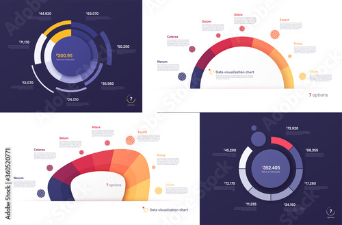 Set of vector circle chart designs, modern templates for creating infographics, presentations, reports, visualizations