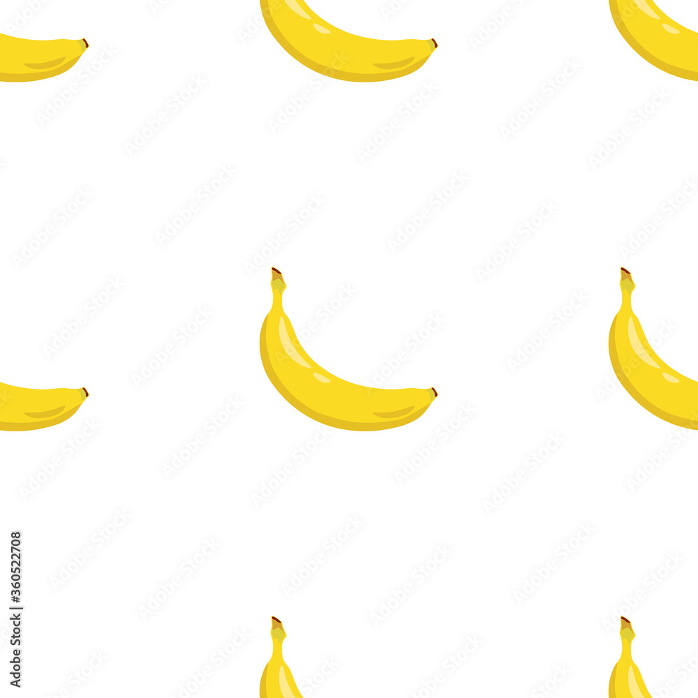 Yellow banana seamless pattern. Sweet tropical fruit. White background. Vector illustration.
