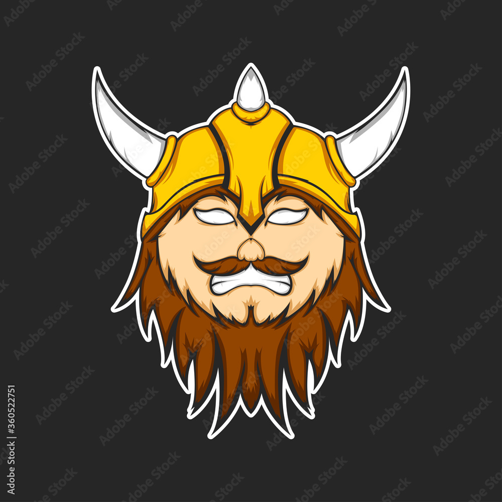 Fototapeta premium Viking warrior head cartoon vector illustration design.