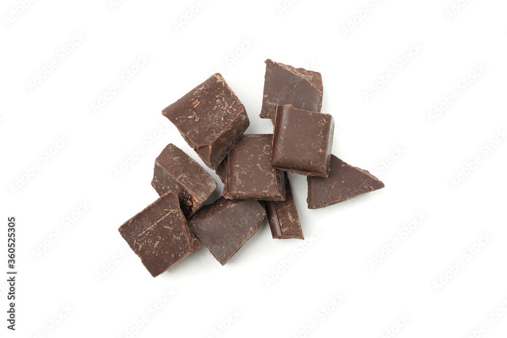 Tasty chocolate pieces isolated on white background